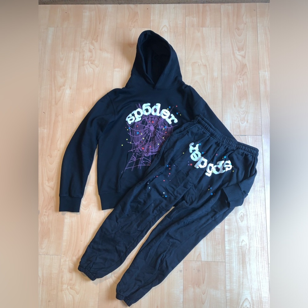 Black SP5DER Purple Web Tracksuit